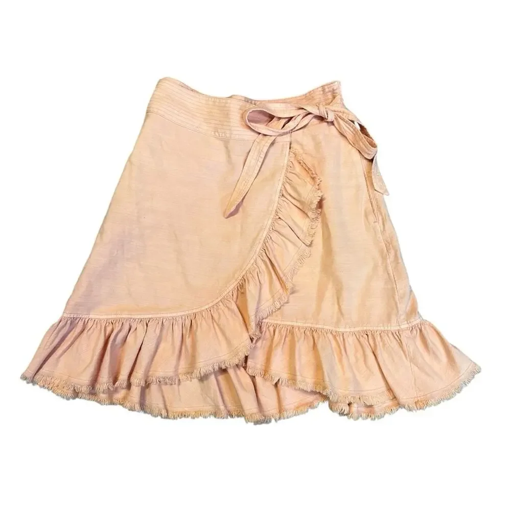 Anthropologie Pilcro Nettie Peach Ruffle Wrap Skirt Size Small
